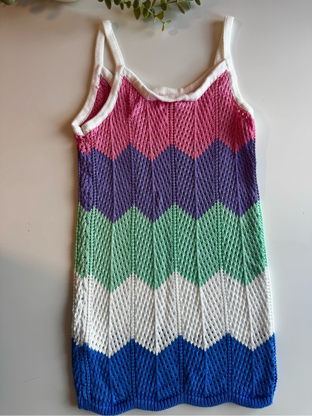 Girls Crochet Knit Chevron Dress Colorful Beach Cover Up Size 6-7Y